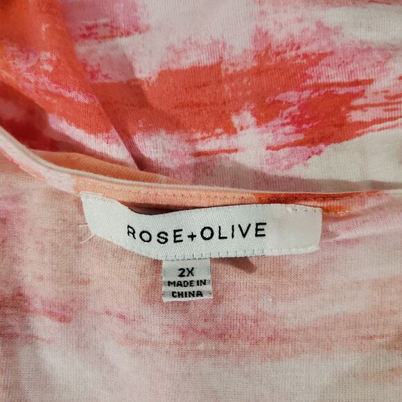 Rose + Olive Scoop Neck 3/4 Sleeve Hi Low Blouse Top Womens Plus Size 2X Pink - Picture 6 of 9